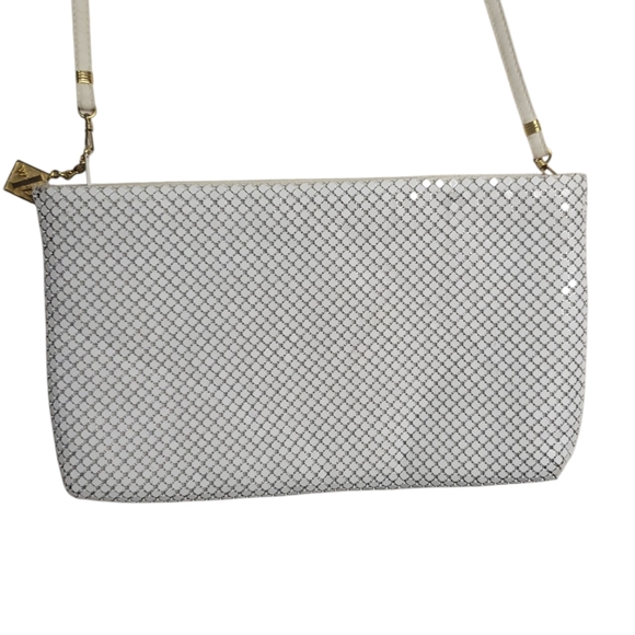 Vintage Whiting and Davis Ivory Enamel Metal Mesh & Leather Shoulder Bag - Picture 3 of 9